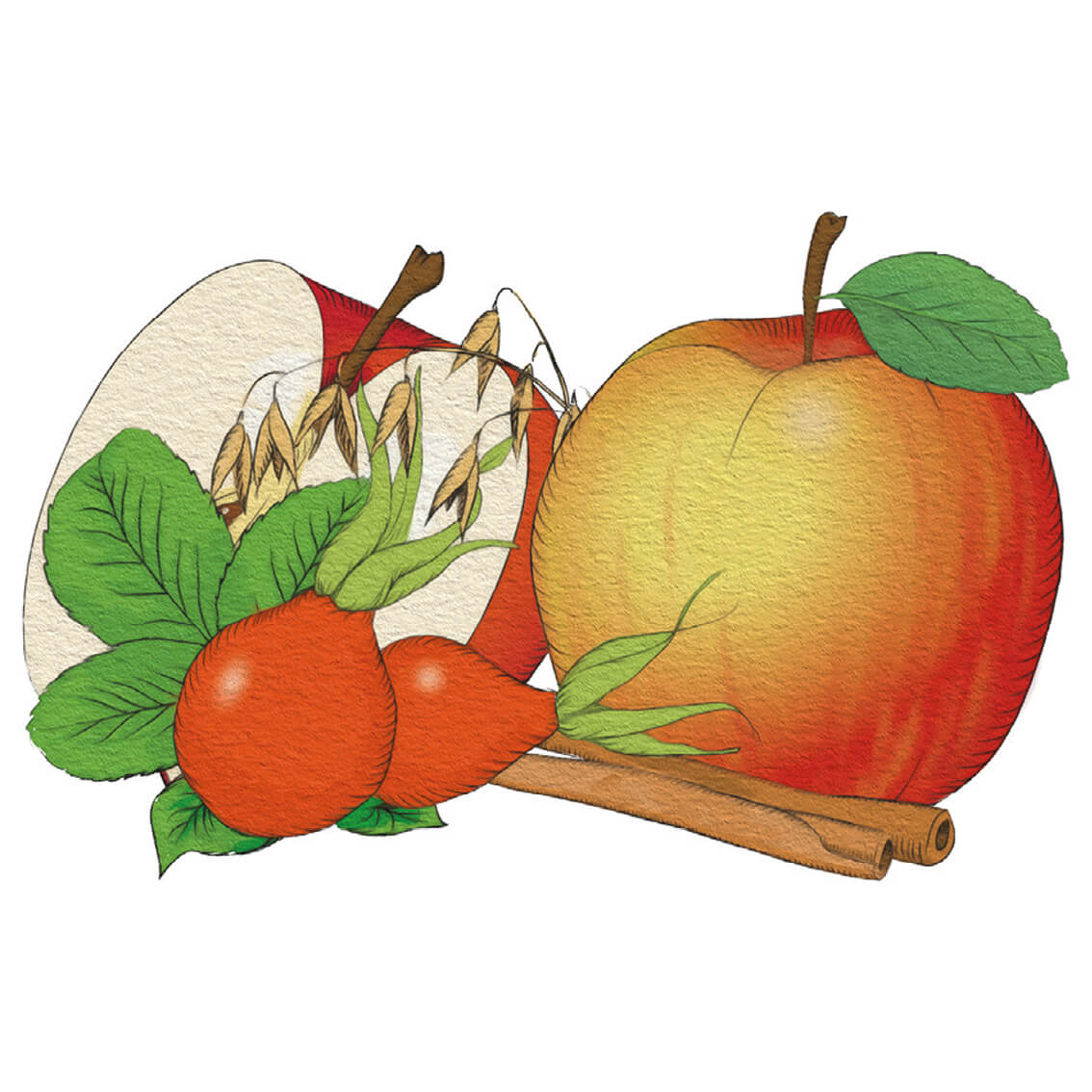 En teckning av en Äpple- & kanelgröt med en kanelstång.