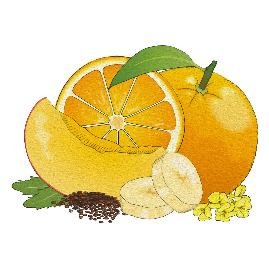 Beskrivning: En hälsosam Apelsin- & quinoasmoothie från alexphilfood med frukt som innehåller omega 3-fettsyror och frön.